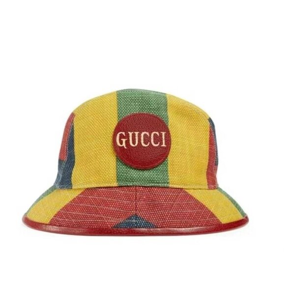 NWT Gucci stripe fedora hat in yellow size L(59cm) - Picture 1 of 13